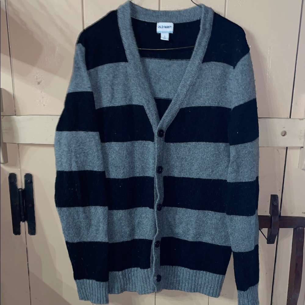 Old Navy Men's Cardigan in Black and Gray Stripes